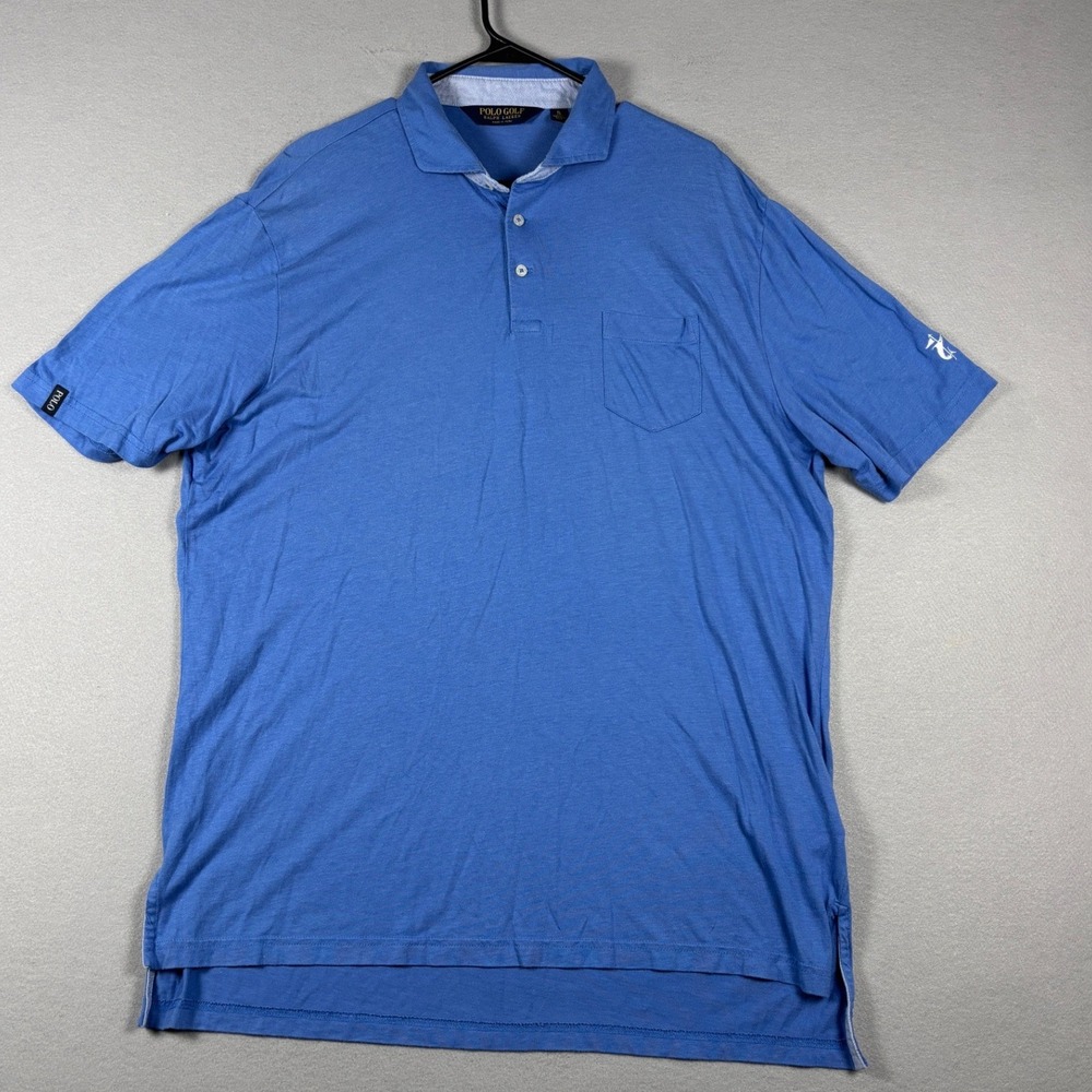 Polo Golf Ralph Lauren Short Sleeve Pocket Polo Shirt XL Blue Marlin Logo Cotton